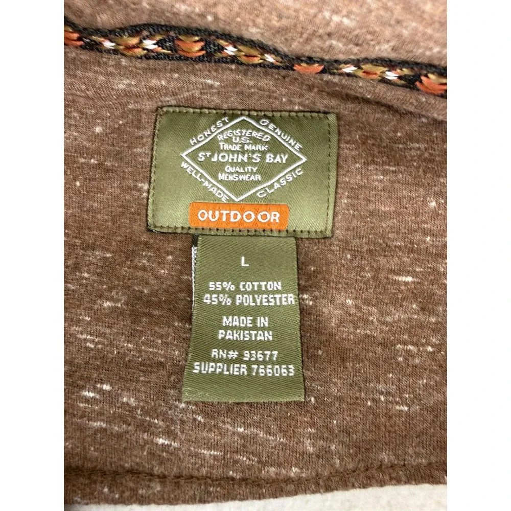 St. John's Bay Size L Fleece Lined Outdoor Flannel Shacket Brown Long Sleeve Men